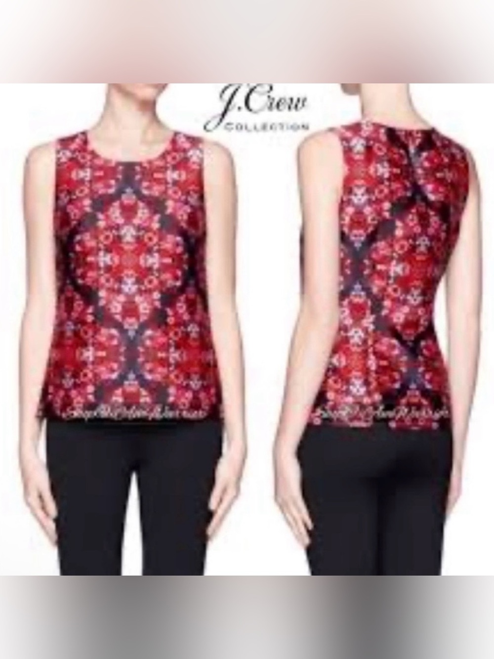 J. Crew Collection Silk Red, Pink and Black Cherry Blossom Floral Blouse - Sz 12